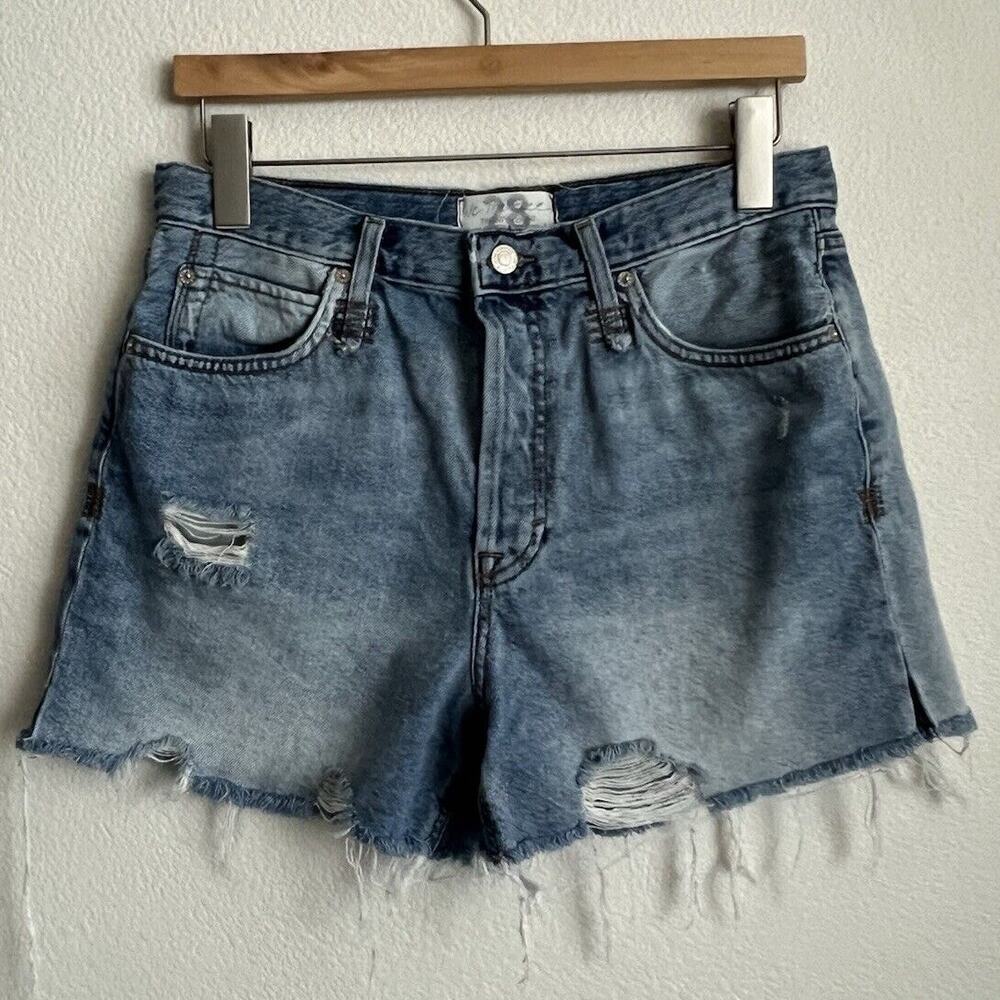 Free People We The Free Cut Off Shorts Blue Distressed Destroy Size 28